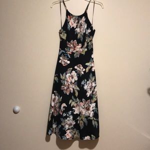 Halter Floral Black Dress